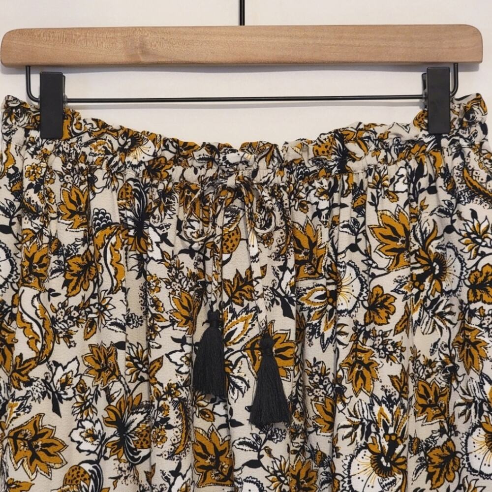 Garnet Hill Paisley Floral Pull On Elastic Waist Skirt Mustard Black Size S Boho - Picture 3 of 10